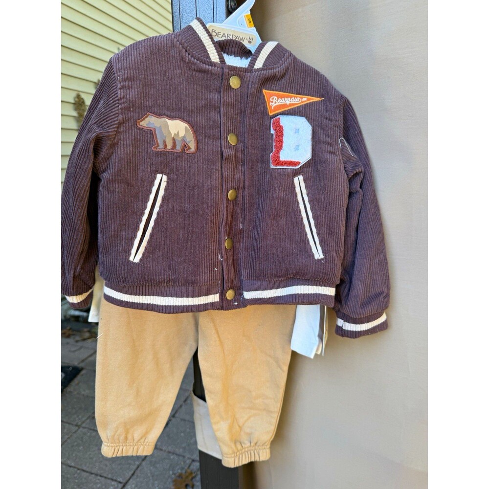 BEARPAW Baby Boys 12M 3 Piece Outfit Sherpa Corduroy Jacket Pants Set NWT